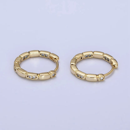 14K Gold Filled Clear CZ Rectangular Round 15mm Huggie Earrings | AB420