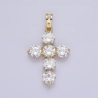 14K Gold Filled Clear CZ Round Lined Religious Cross Pendant in Gold &amp; Silver | AA650