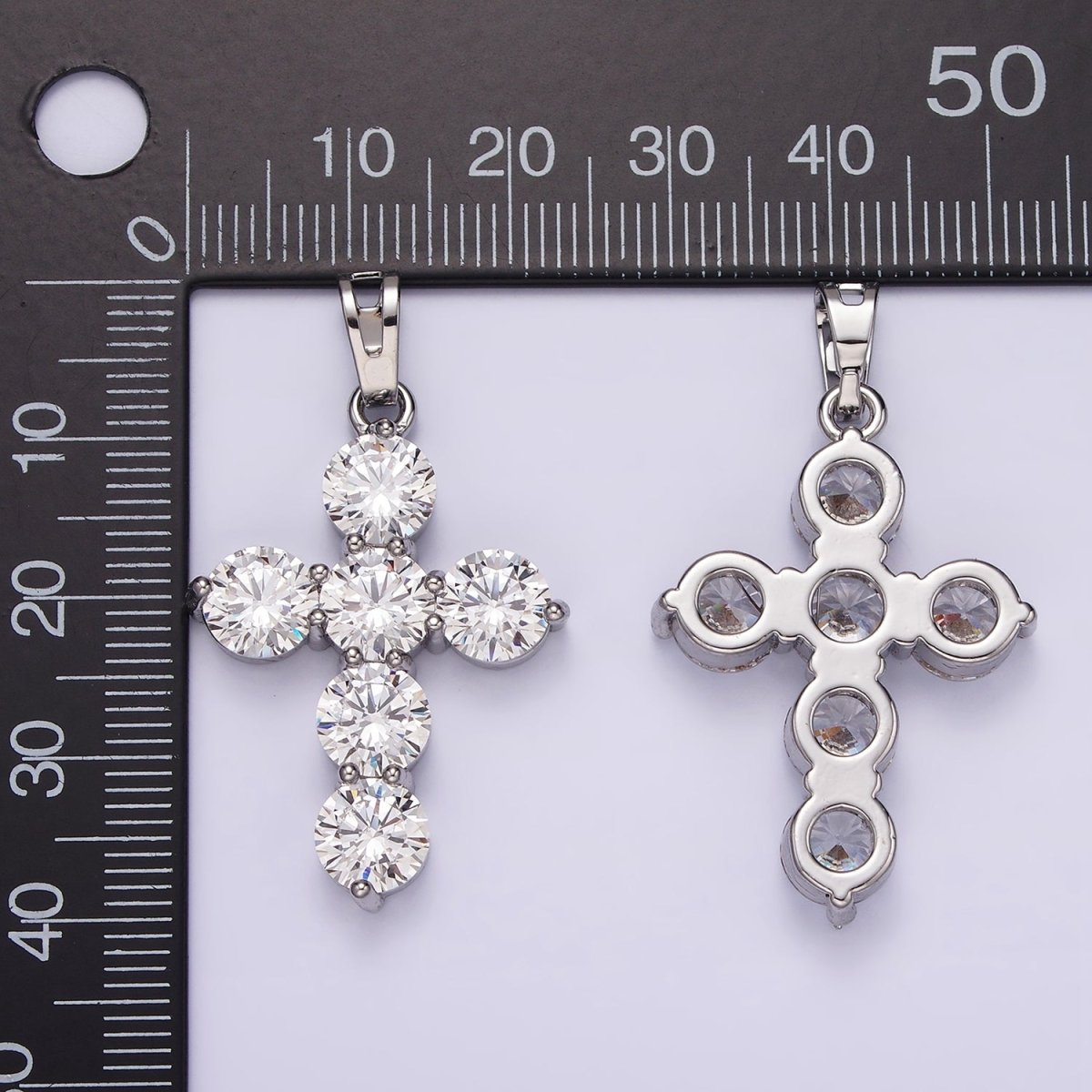 14K Gold Filled Clear CZ Round Lined Religious Cross Pendant in Gold &amp; Silver | AA650