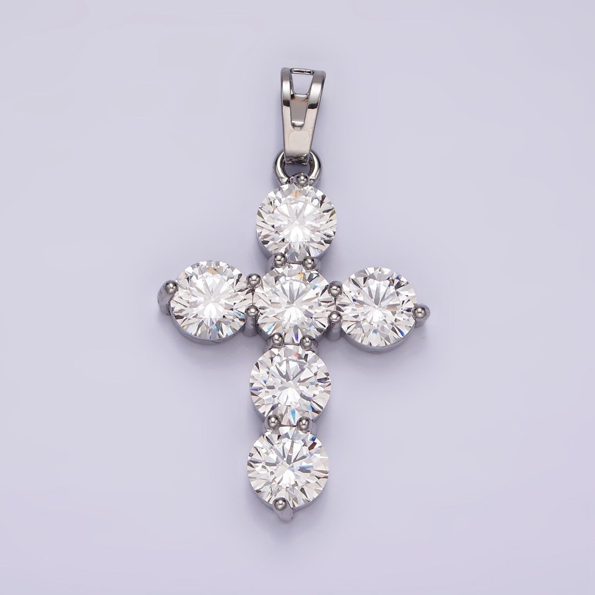 14K Gold Filled Clear CZ Round Lined Religious Cross Pendant in Gold &amp; Silver | AA650