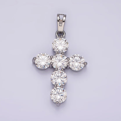 14K Gold Filled Clear CZ Round Lined Religious Cross Pendant in Gold &amp; Silver | AA650