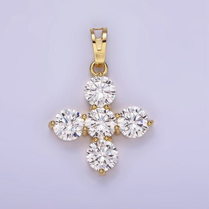 14K Gold Filled Clear CZ Round Lined Square Cross Pendant in Gold &amp; Silver | AH133