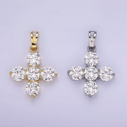 14K Gold Filled Clear CZ Round Lined Square Cross Pendant in Gold &amp; Silver | AH133
