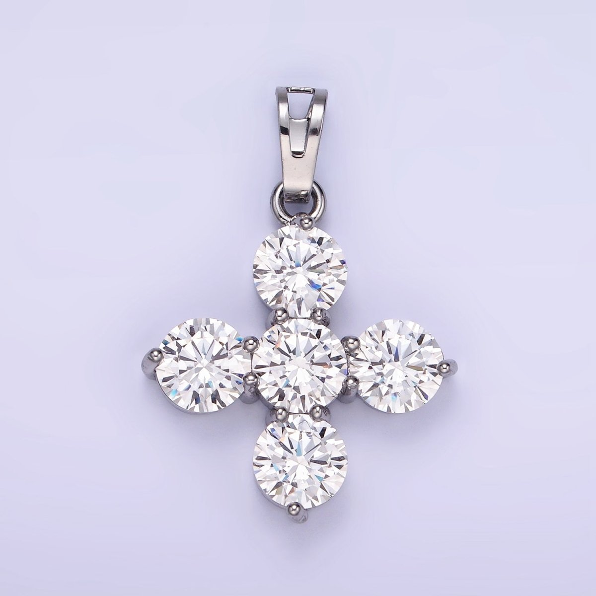 14K Gold Filled Clear CZ Round Lined Square Cross Pendant in Gold &amp; Silver | AH133