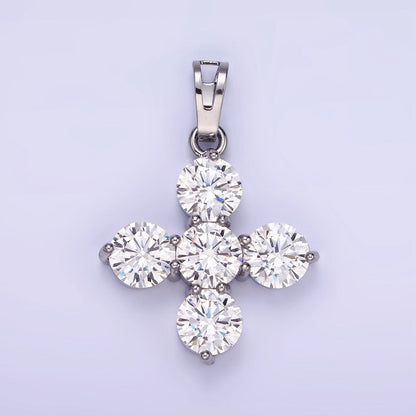 14K Gold Filled Clear CZ Round Lined Square Cross Pendant in Gold &amp; Silver | AH133