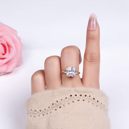 14K Gold Filled Clear CZ Square Baguette Solitaire Ring in Gold &amp; Silver | O1324 O1325