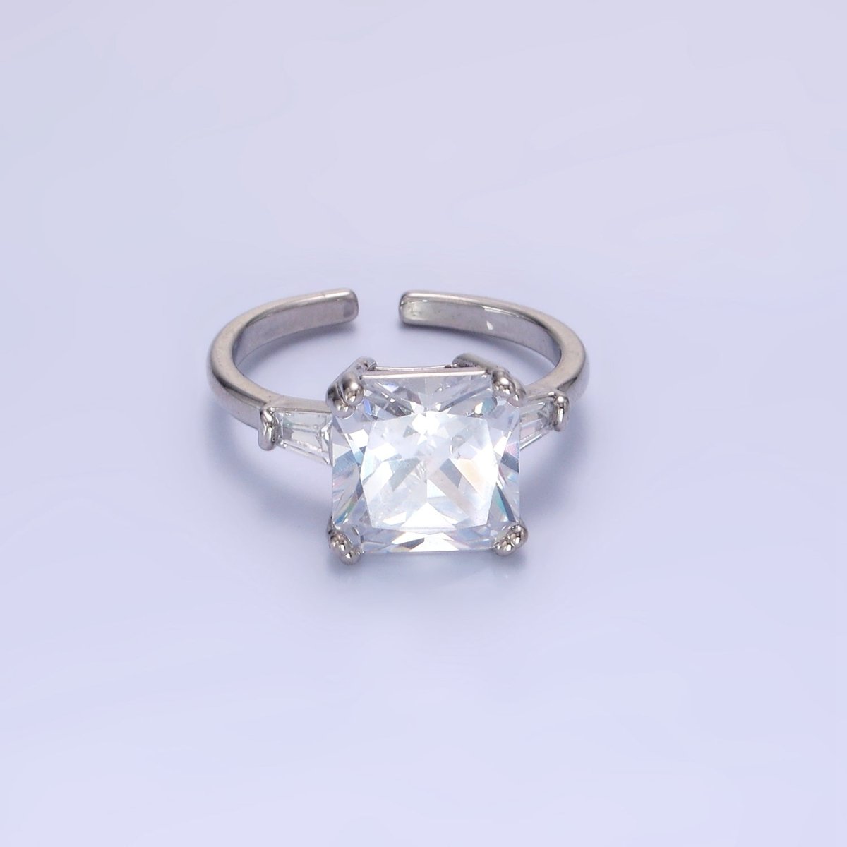 14K Gold Filled Clear CZ Square Baguette Solitaire Ring in Gold &amp; Silver | O1324 O1325