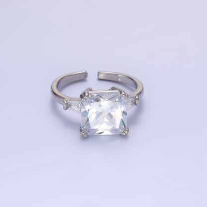 14K Gold Filled Clear CZ Square Baguette Solitaire Ring in Gold &amp; Silver | O1324 O1325