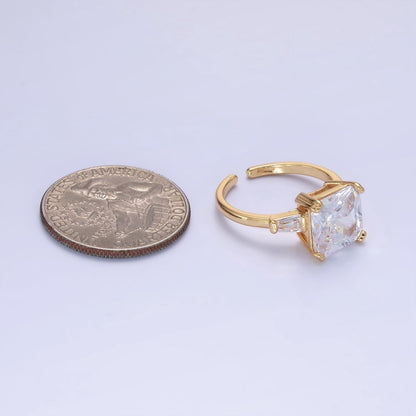 14K Gold Filled Clear CZ Square Baguette Solitaire Ring in Gold &amp; Silver | O1324 O1325