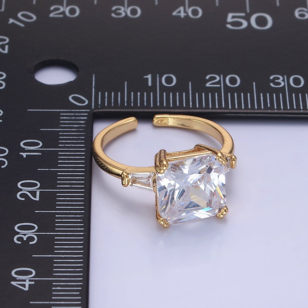 14K Gold Filled Clear CZ Square Baguette Solitaire Ring in Gold &amp; Silver | O1324 O1325