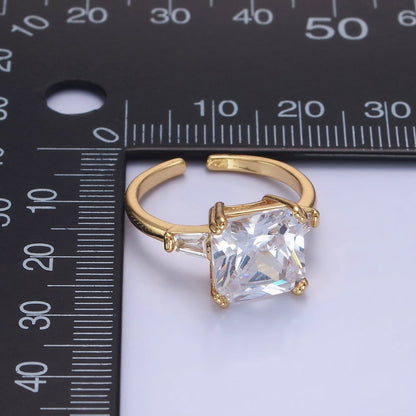 14K Gold Filled Clear CZ Square Baguette Solitaire Ring in Gold &amp; Silver | O1324 O1325