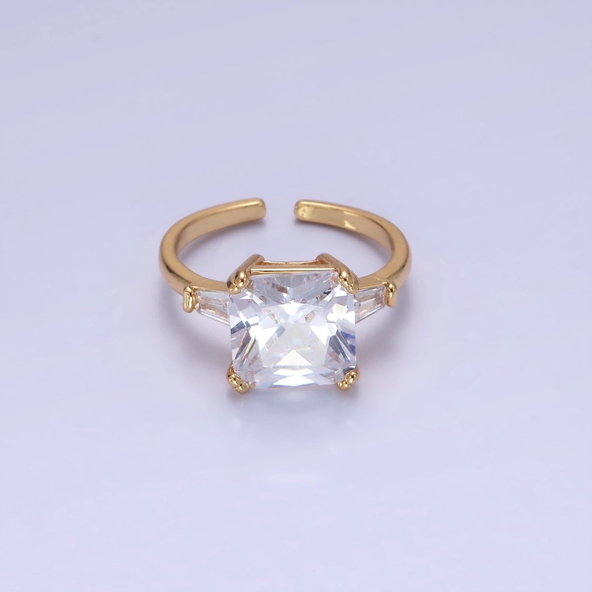 14K Gold Filled Clear CZ Square Baguette Solitaire Ring in Gold &amp; Silver | O1324 O1325
