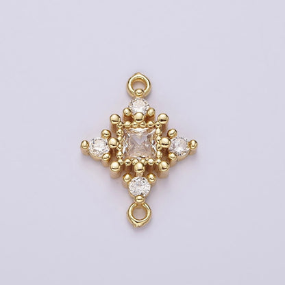 14K Gold Filled Clear CZ Square Dotted Open Rhombus Celestial Star Connector | G791