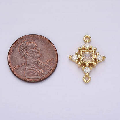 14K Gold Filled Clear CZ Square Dotted Open Rhombus Celestial Star Connector | G791
