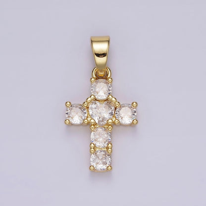 14K Gold Filled Clear CZ Square Lined 27mm Beaded Cross Pendant | N1286