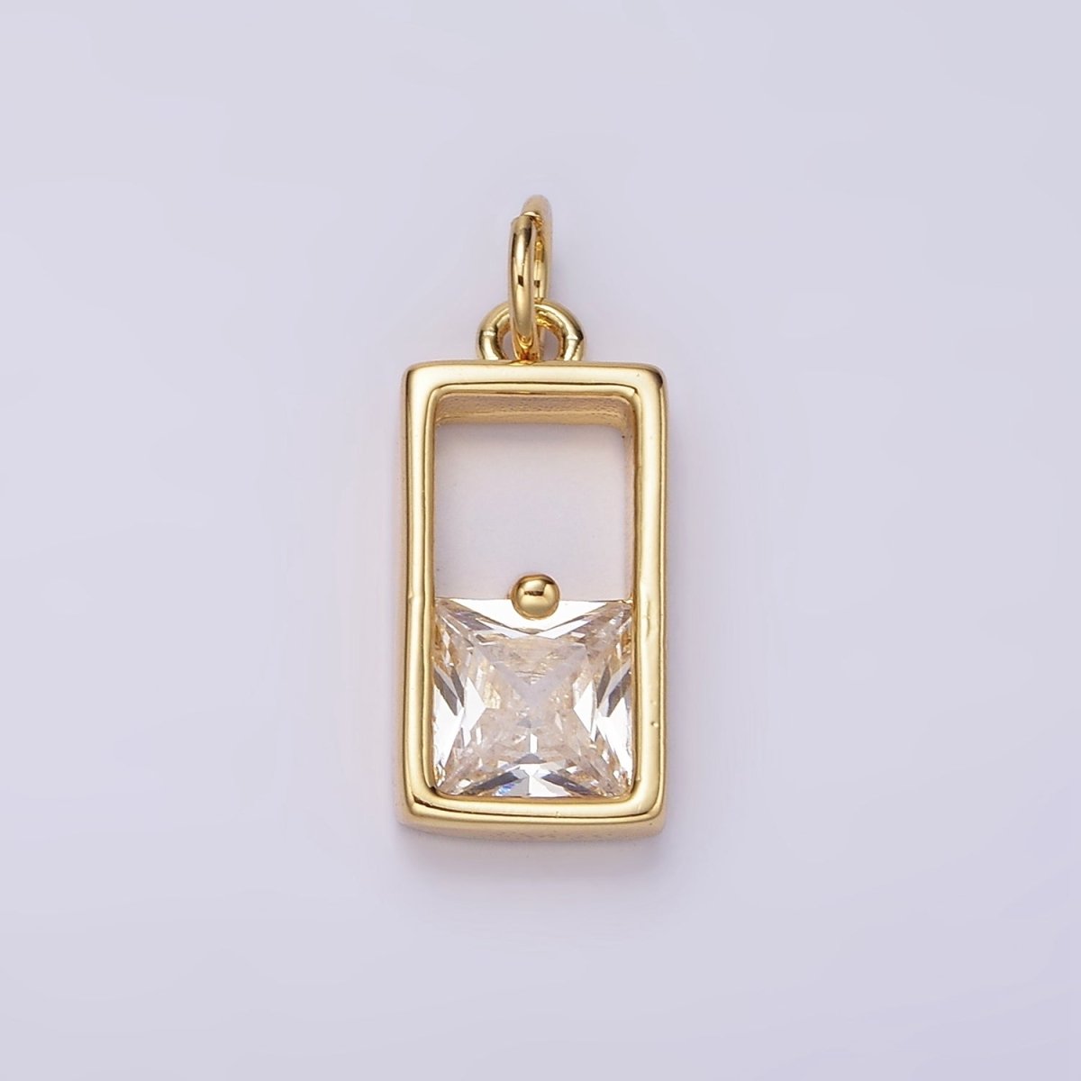 14K Gold Filled Clear CZ Square Open Rectangular Tag Charm | AC912