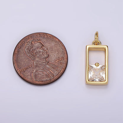 14K Gold Filled Clear CZ Square Open Rectangular Tag Charm | AC912