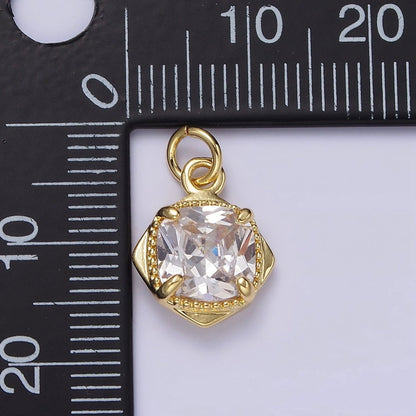 14K Gold Filled Clear CZ Square Rhombus 17mm Charm | N1097