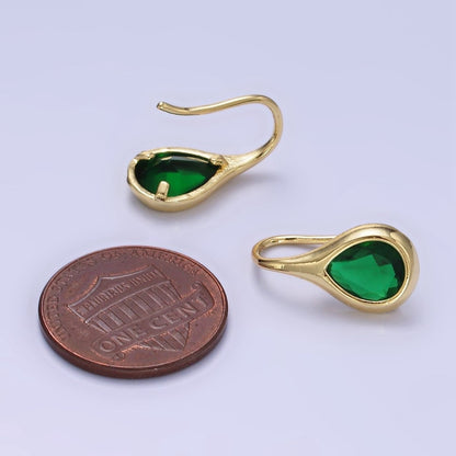 14K Gold Filled Clear, Green CZ Teardrop French Hook Earrings | AB1309 AB1310