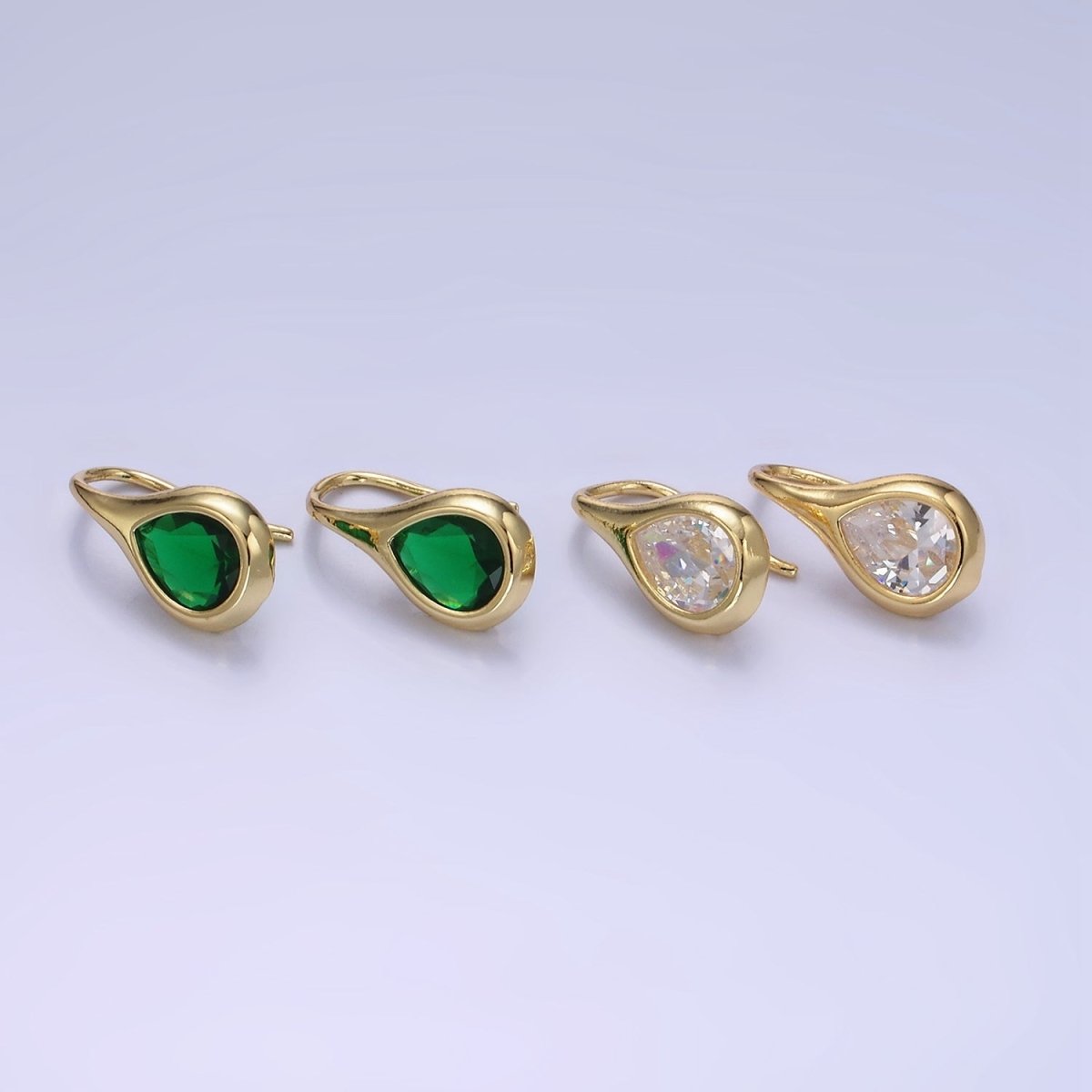 14K Gold Filled Clear, Green CZ Teardrop French Hook Earrings | AB1309 AB1310