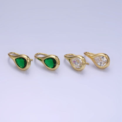 14K Gold Filled Clear, Green CZ Teardrop French Hook Earrings | AB1309 AB1310