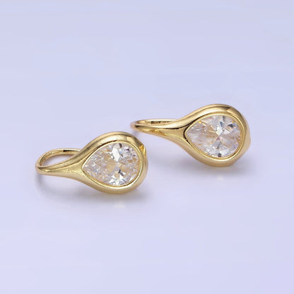 14K Gold Filled Clear, Green CZ Teardrop French Hook Earrings | AB1309 AB1310