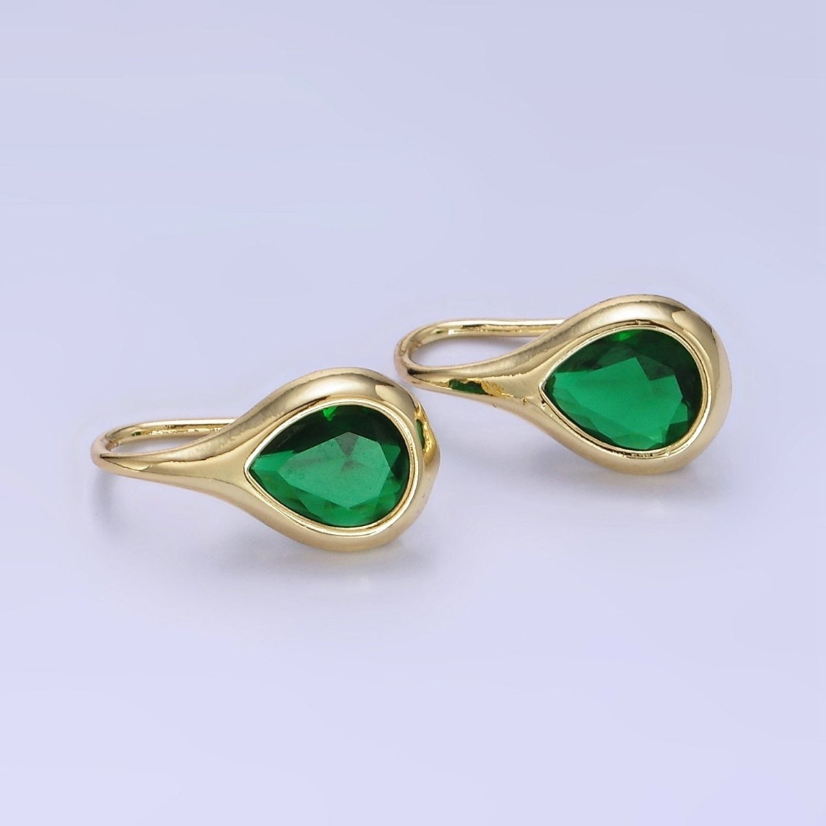14K Gold Filled Clear, Green CZ Teardrop French Hook Earrings | AB1309 AB1310