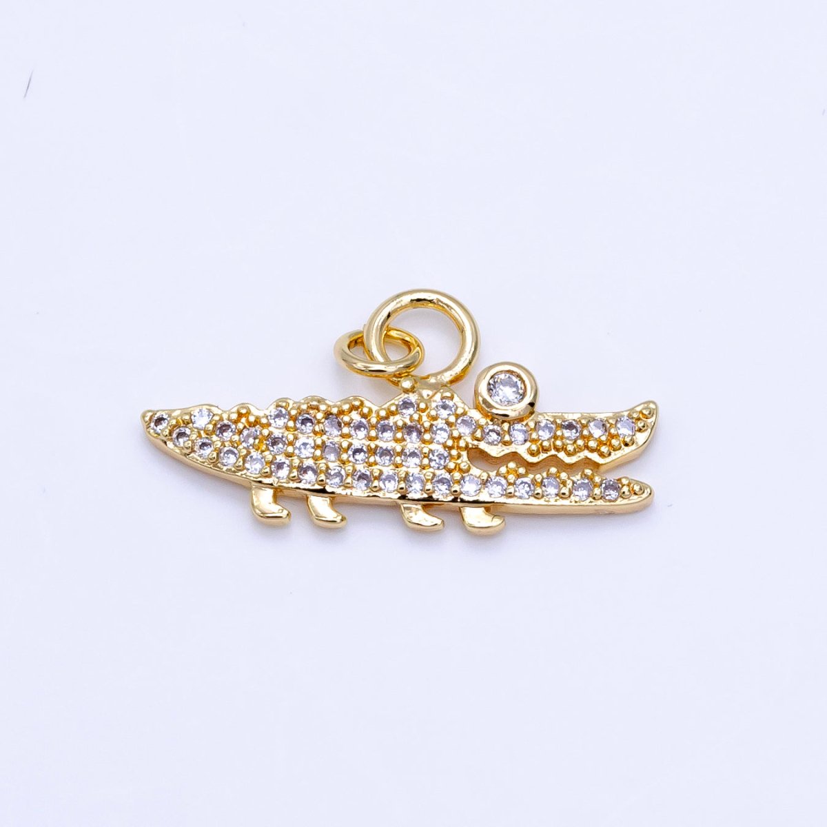 14K Gold Filled Clear. Green Micro Paved CZ Crocodile Charm | C648