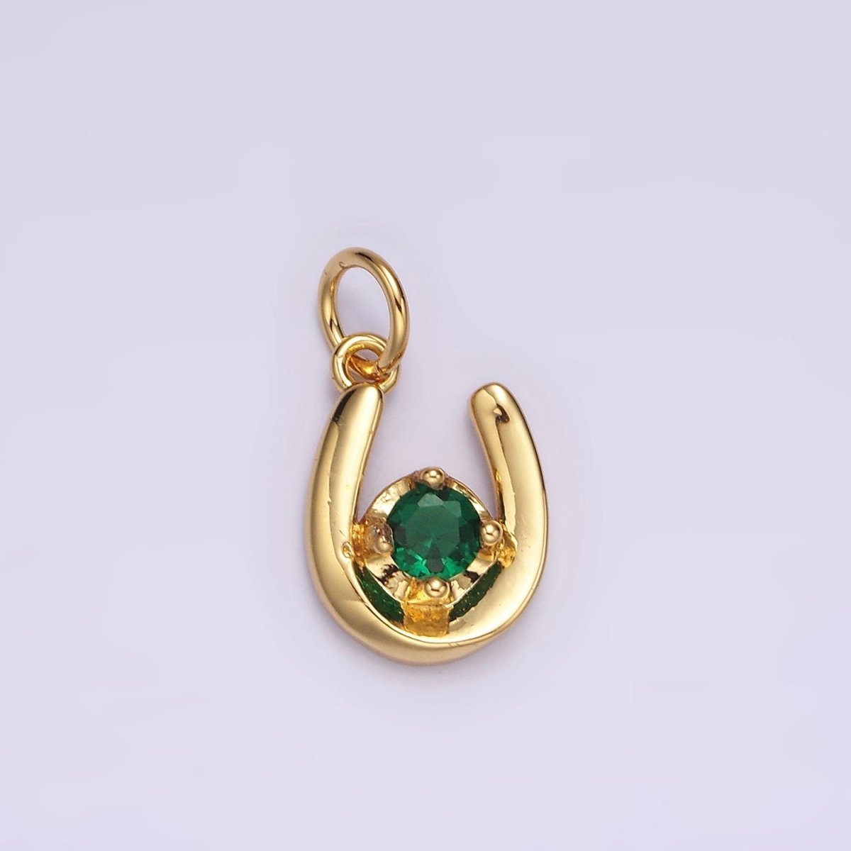 14K Gold Filled Clear, Green, Red CZ Lucky U Horseshoe Charm in Gold &amp; Silver | AC827 - AC832