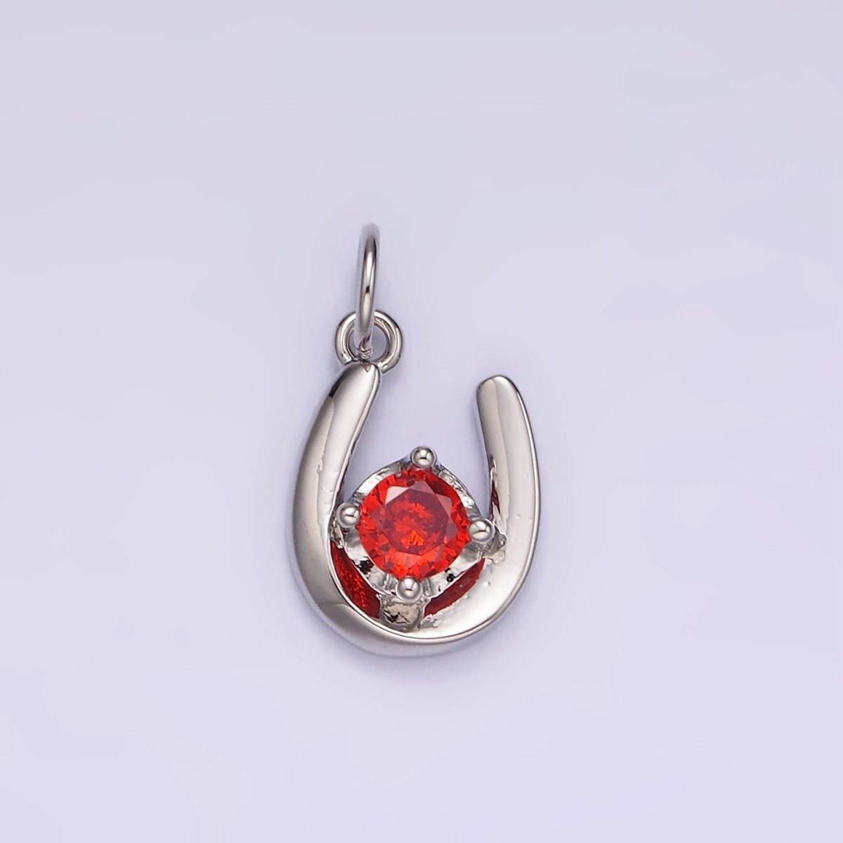 14K Gold Filled Clear, Green, Red CZ Lucky U Horseshoe Charm in Gold &amp; Silver | AC827 - AC832