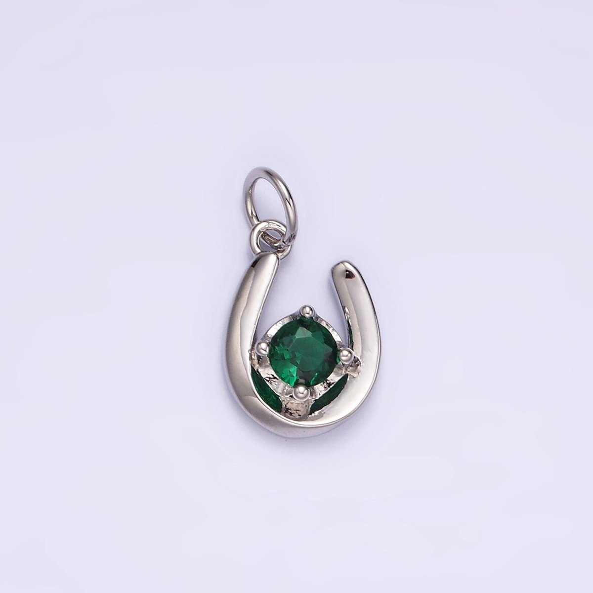 14K Gold Filled Clear, Green, Red CZ Lucky U Horseshoe Charm in Gold &amp; Silver | AC827 - AC832
