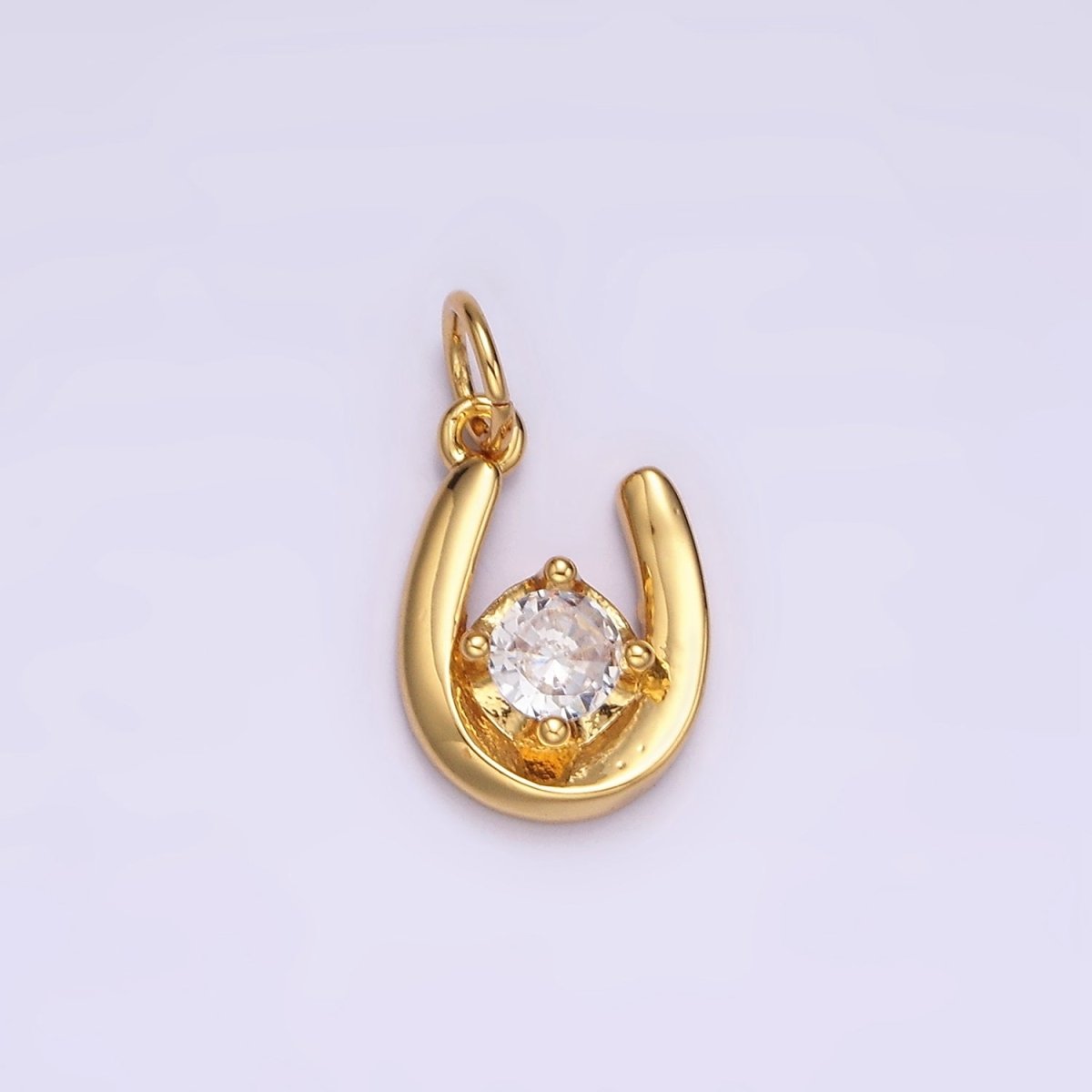 14K Gold Filled Clear, Green, Red CZ Lucky U Horseshoe Charm in Gold &amp; Silver | AC827 - AC832