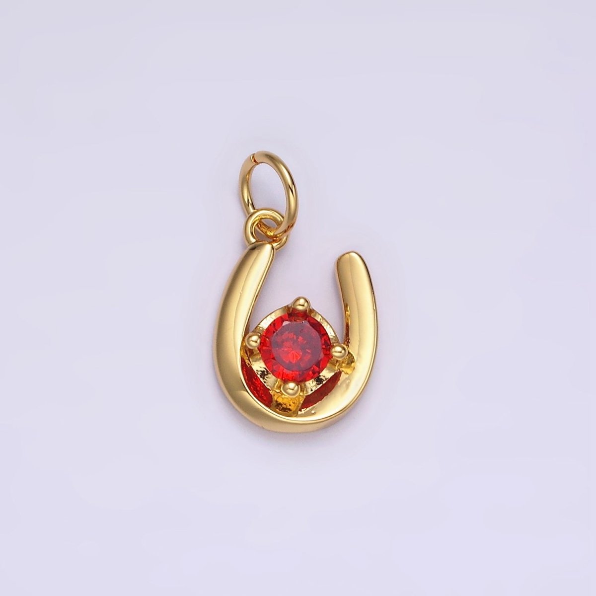 14K Gold Filled Clear, Green, Red CZ Lucky U Horseshoe Charm in Gold &amp; Silver | AC827 - AC832