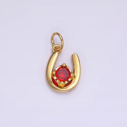 14K Gold Filled Clear, Green, Red CZ Lucky U Horseshoe Charm in Gold &amp; Silver | AC827 - AC832