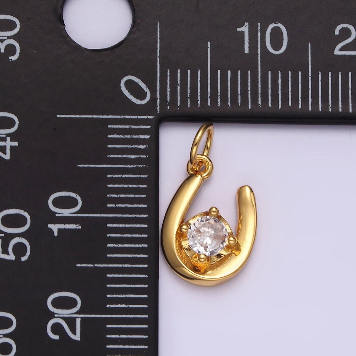 14K Gold Filled Clear, Green, Red CZ Lucky U Horseshoe Charm in Gold &amp; Silver | AC827 - AC832