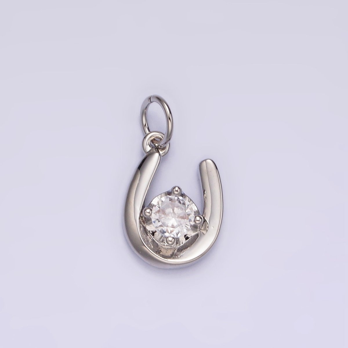 14K Gold Filled Clear, Green, Red CZ Lucky U Horseshoe Charm in Gold &amp; Silver | AC827 - AC832
