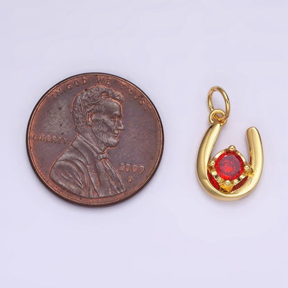 14K Gold Filled Clear, Green, Red CZ Lucky U Horseshoe Charm in Gold &amp; Silver | AC827 - AC832