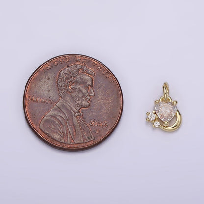 14K Gold Filled Clear Heart CZ Celestial Crescent Moon Add-On Charm | AG255