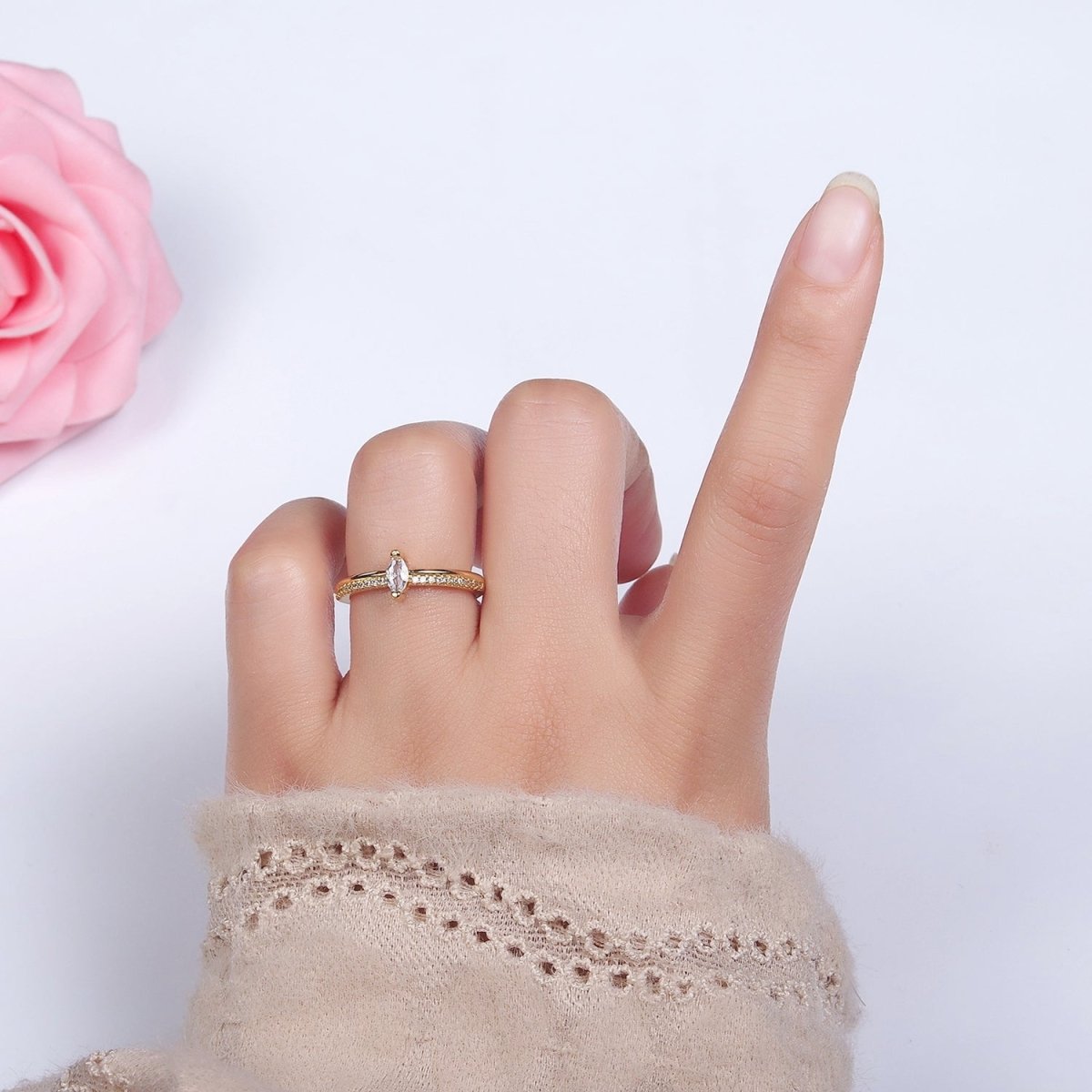 14K Gold Filled Clear Marquise Micro Paved CZ Solitaire Ring