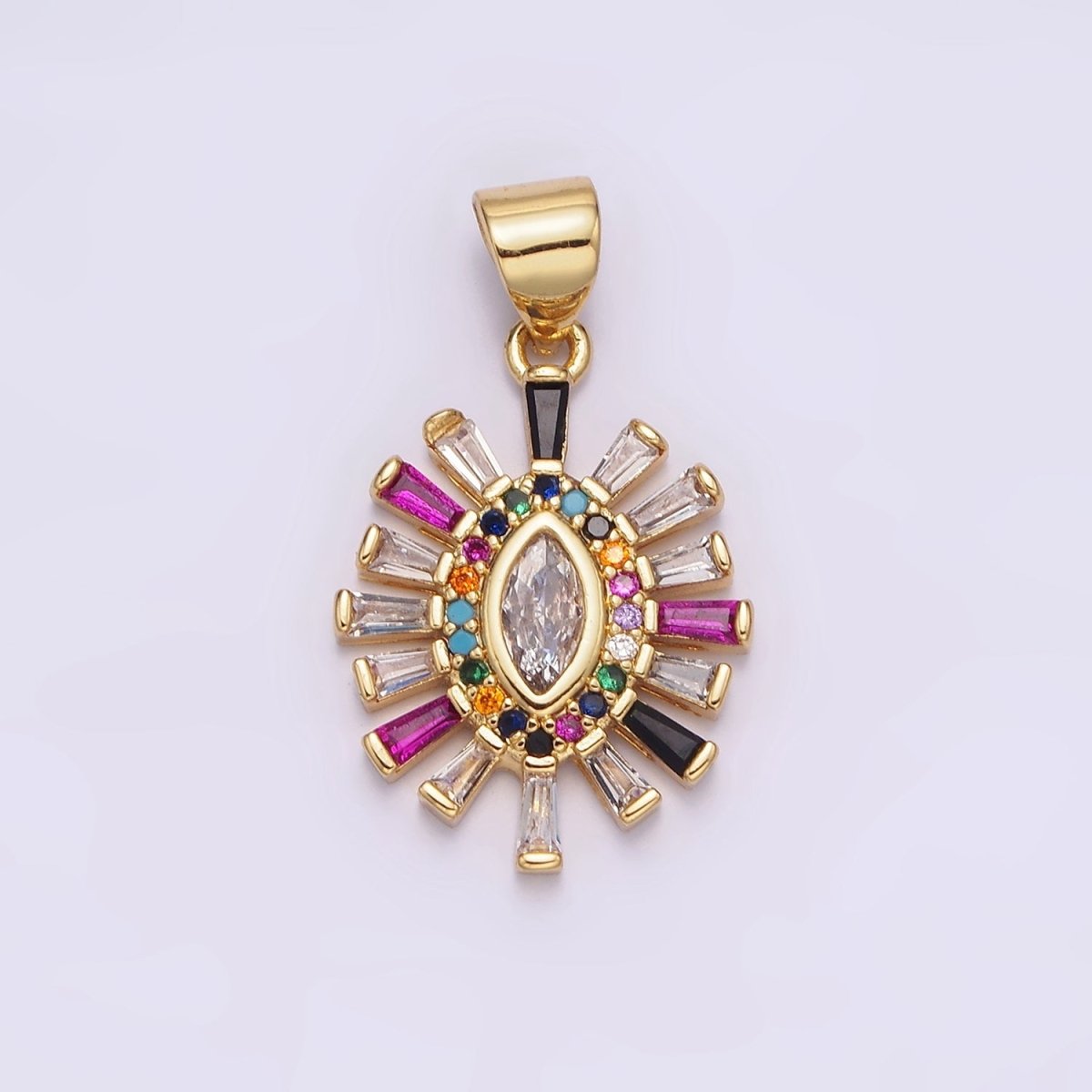 14K Gold Filled Clear Marquise Multicolor Micro Paved CZ Baguette Outline Pendant | AA612