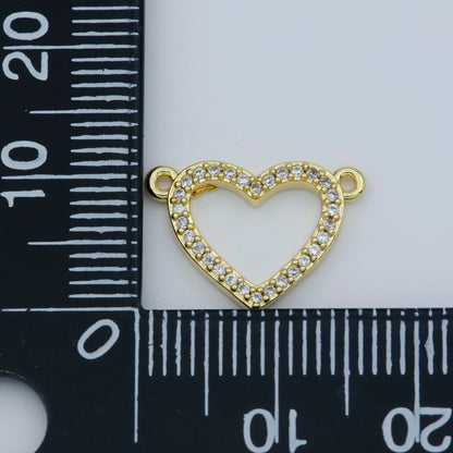 14k Gold Filled Clear Micro Pave CZ Heart Charm Connector Micro Pave CZ Heart Bracelet Connector For Bracelet Necklace Supply DIY Jewelry F-882