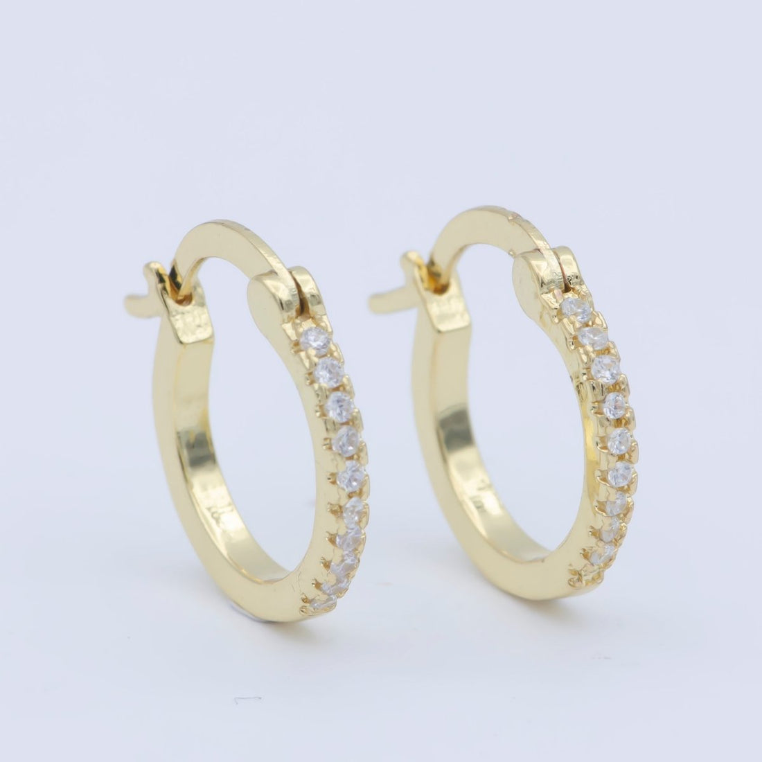 14K Gold Filled 15mm Micro Paved CZ Cartilage Latch Hoop Earrings | AB1198