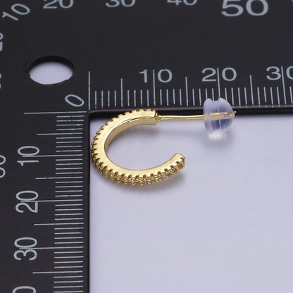 14K Gold Filled Clear Micro Paved CZ 15.5mm C-Shaped Hoop Earrings | AE644