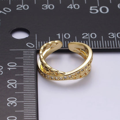 14K Gold Filled Clear Micro Paved CZ Chain Link X Cross Double Band Ring in Gold &amp; Silver | O-586 O-587