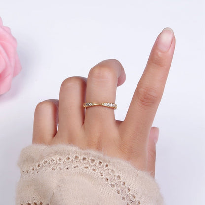 14K Gold Filled Clear Micro Paved CZ Geometric Curved Ring in Gold &amp; Silver | O1030 O1031