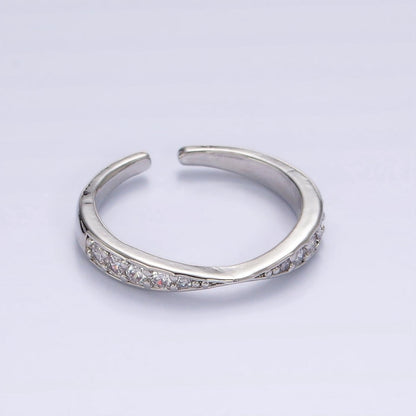 14K Gold Filled Clear Micro Paved CZ Geometric Curved Ring in Gold &amp; Silver | O1030 O1031