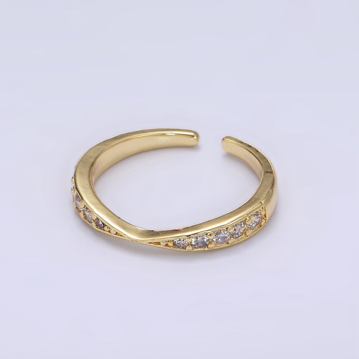 14K Gold Filled Clear Micro Paved CZ Geometric Curved Ring in Gold &amp; Silver | O1030 O1031