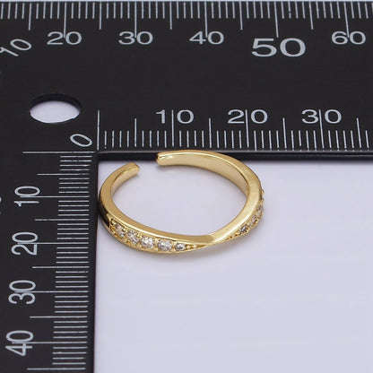 14K Gold Filled Clear Micro Paved CZ Geometric Curved Ring in Gold &amp; Silver | O1030 O1031