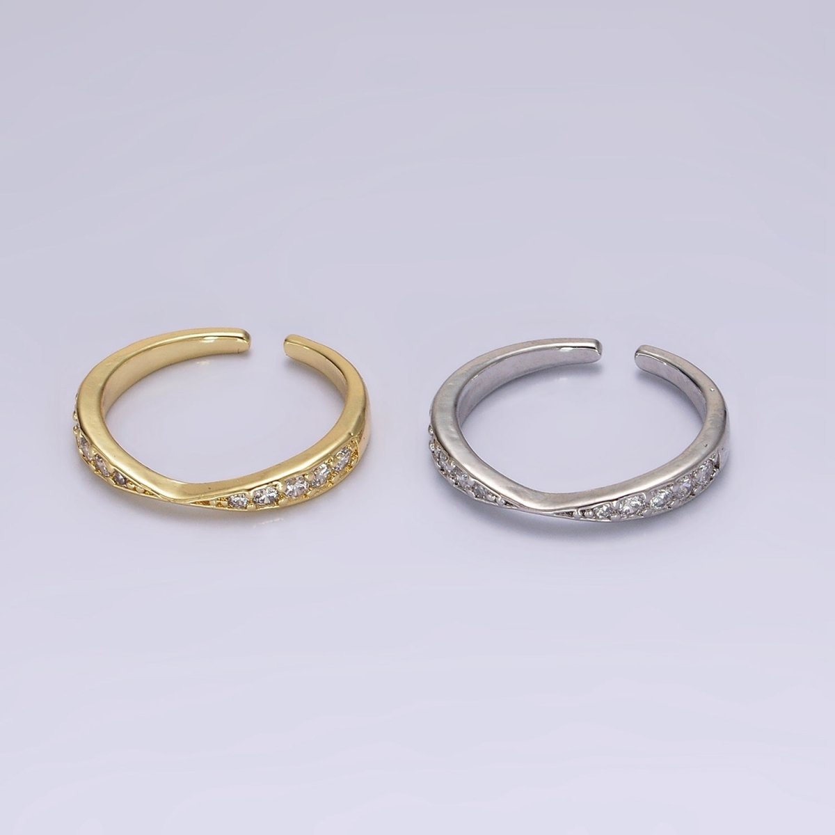 14K Gold Filled Clear Micro Paved CZ Geometric Curved Ring in Gold &amp; Silver | O1030 O1031
