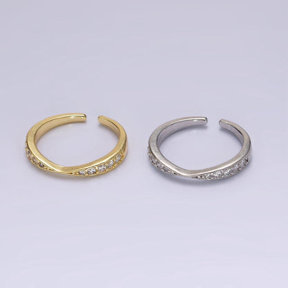 14K Gold Filled Clear Micro Paved CZ Geometric Curved Ring in Gold &amp; Silver | O1030 O1031